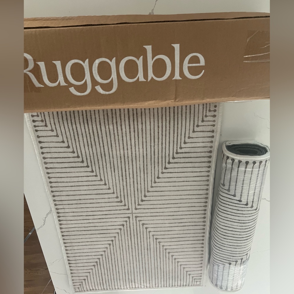 2 NEW RUGGABLE 2x3 washable Rugs + Pads Jonathan Adler Inkdrop Camel & Ivory